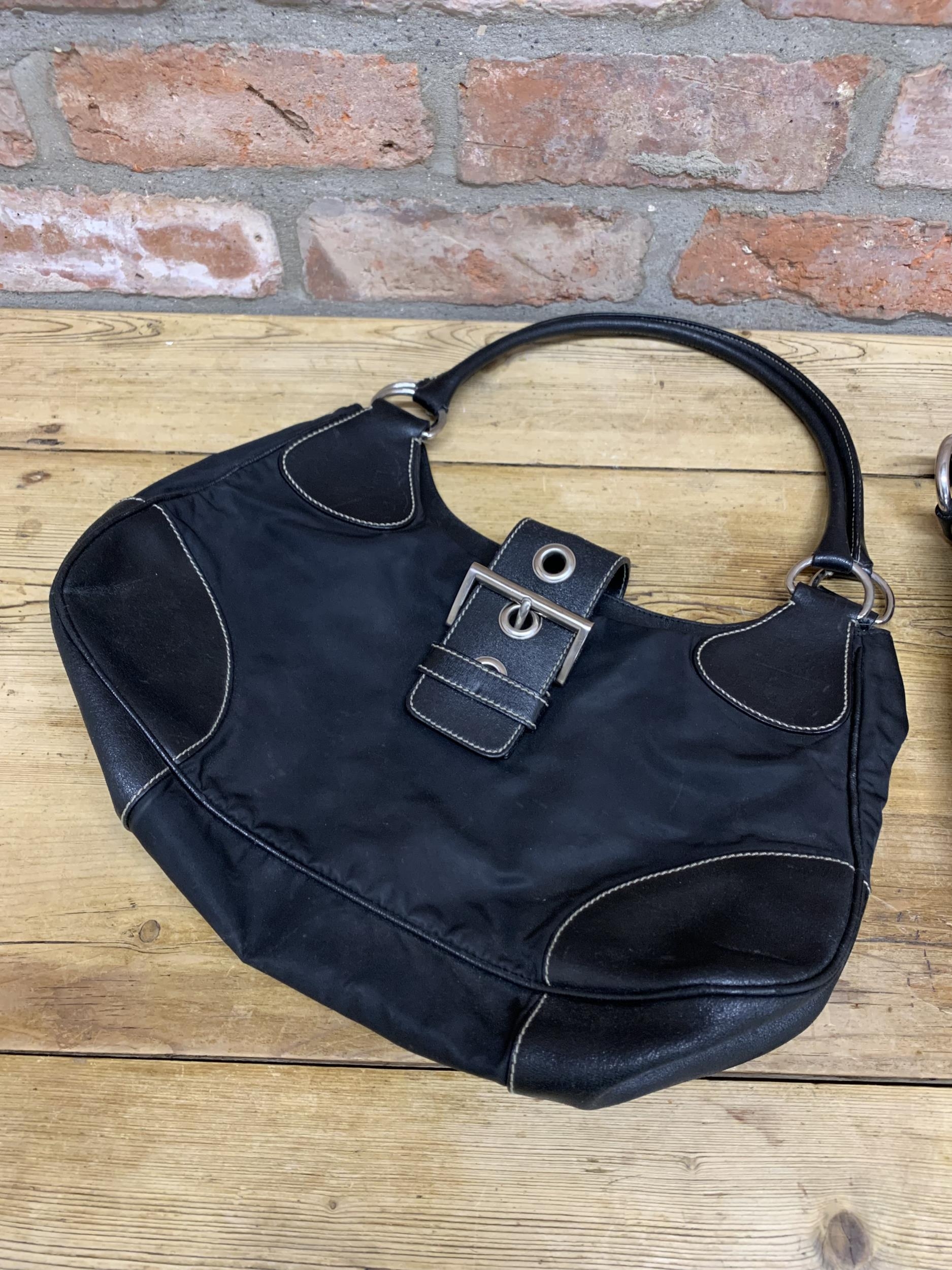 Prada - black nylon and buckle hobo bag with silver tone hardware and dust bag, together with - Image 3 of 12