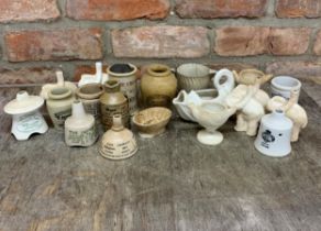 Quantity of mixed antique miniature creamware kitchen ceramics to include pie funnels, cups and jars