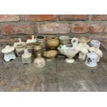 Quantity of mixed antique miniature creamware kitchen ceramics to include pie funnels, cups and jars
