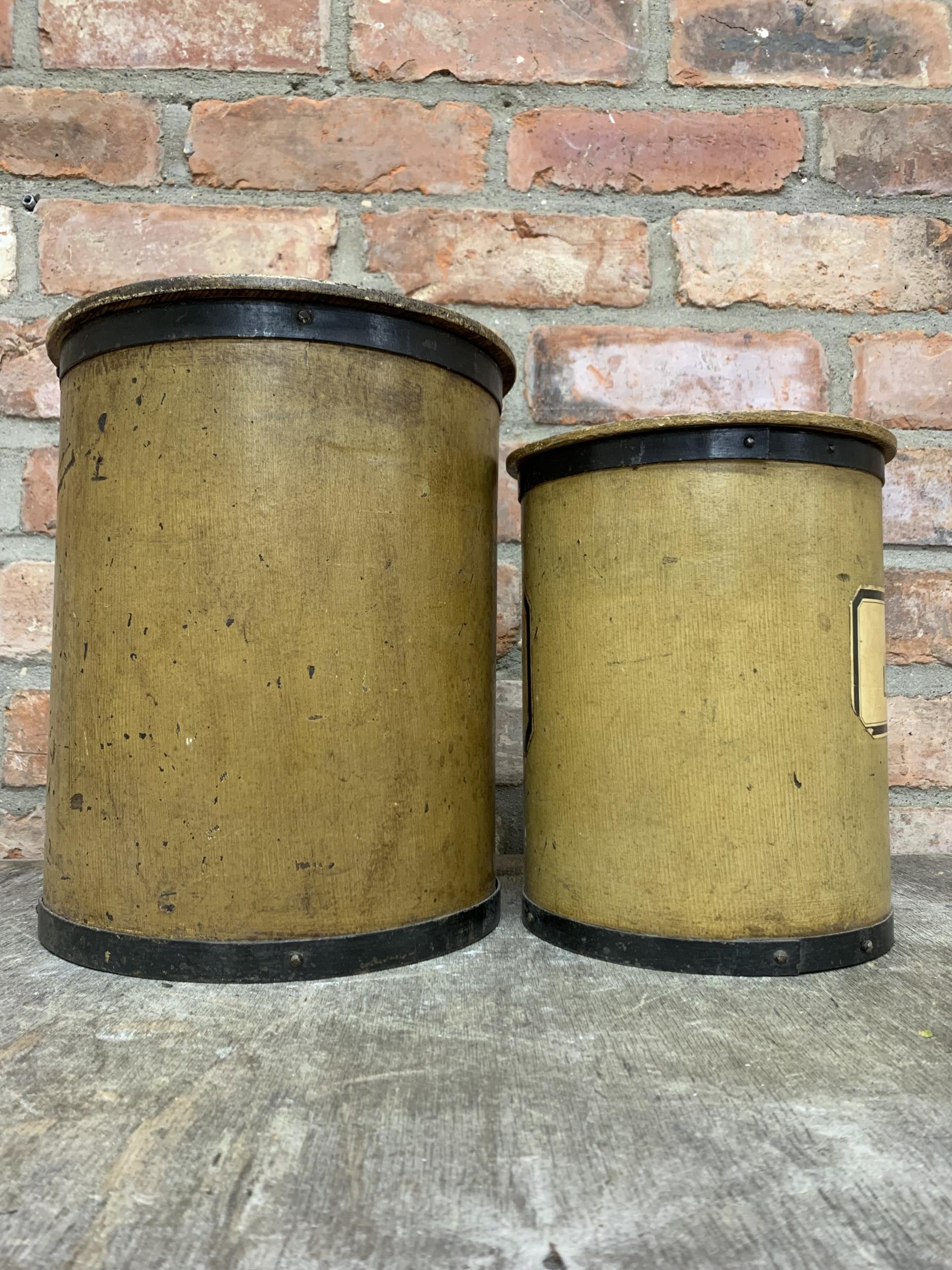 Graduated pair of French plywood drug jars with original labels, Largest H 30cm - Image 3 of 3