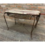 Vintage French wrought iron marble topped coffee table, H 51cm x W 74cm x D 50cm