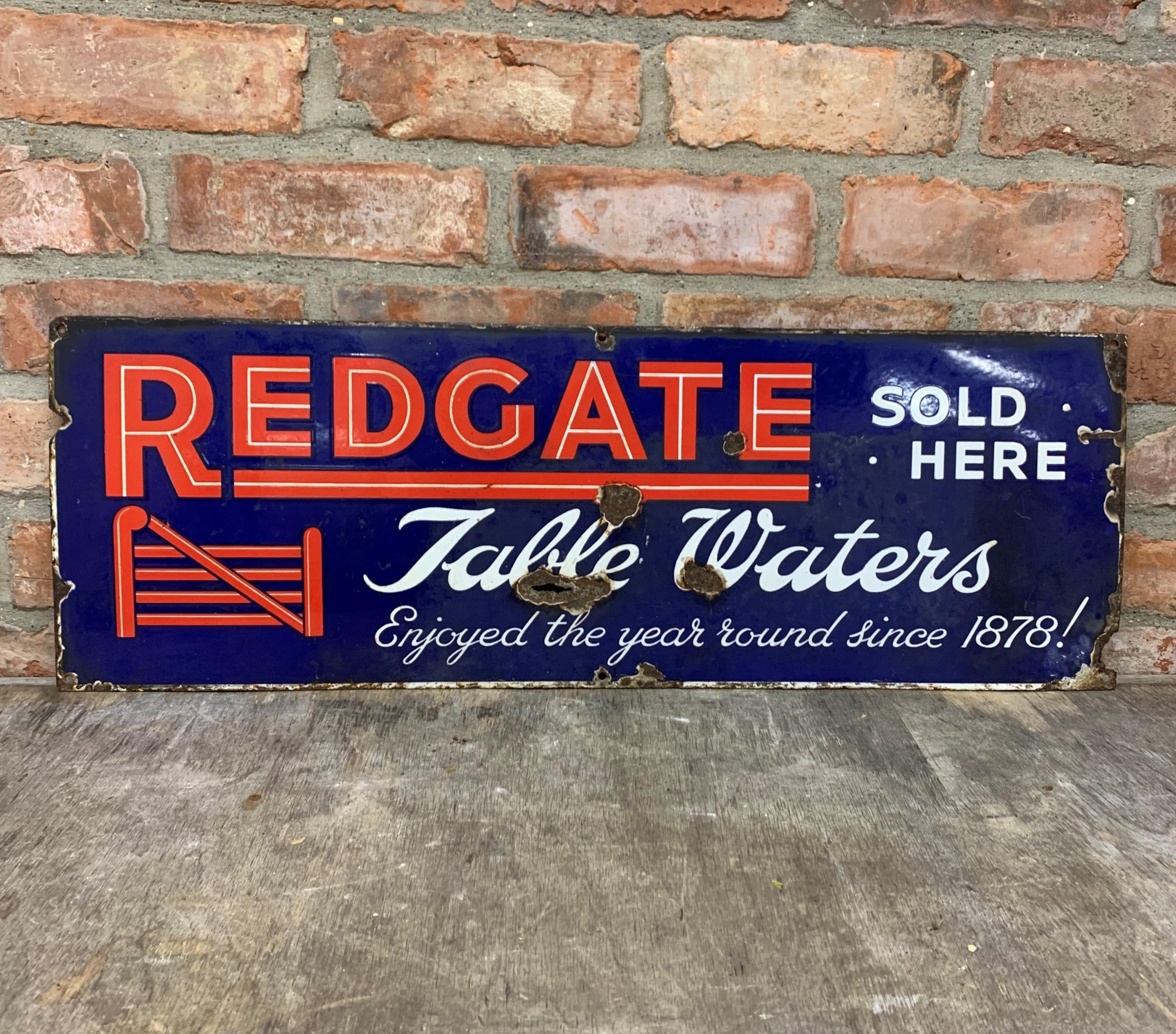 Redgate Table Waters Sold Here enamel advertising sign, W 81cm x H 28cm - Image 2 of 3