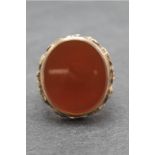 9ct large carnelian signet ring, size R/S, 12.9g