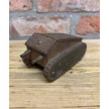 WWI hand crafted Trench Art trinket box in the form of British Mark IV tank, H 8cm x L 13cm