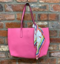 Kate Spade - pink tote bag with matching removable purse and co-ordinating silk scarf with parrot