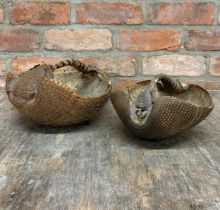 Two antique taxidermy armadillo shell baskets (2)