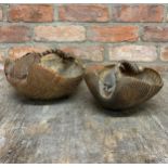 Two antique taxidermy armadillo shell baskets (2)