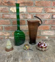 Quantity of Murano and Venetian glass to include vase, pitcher and paperweight, tallest H 52cm (5)