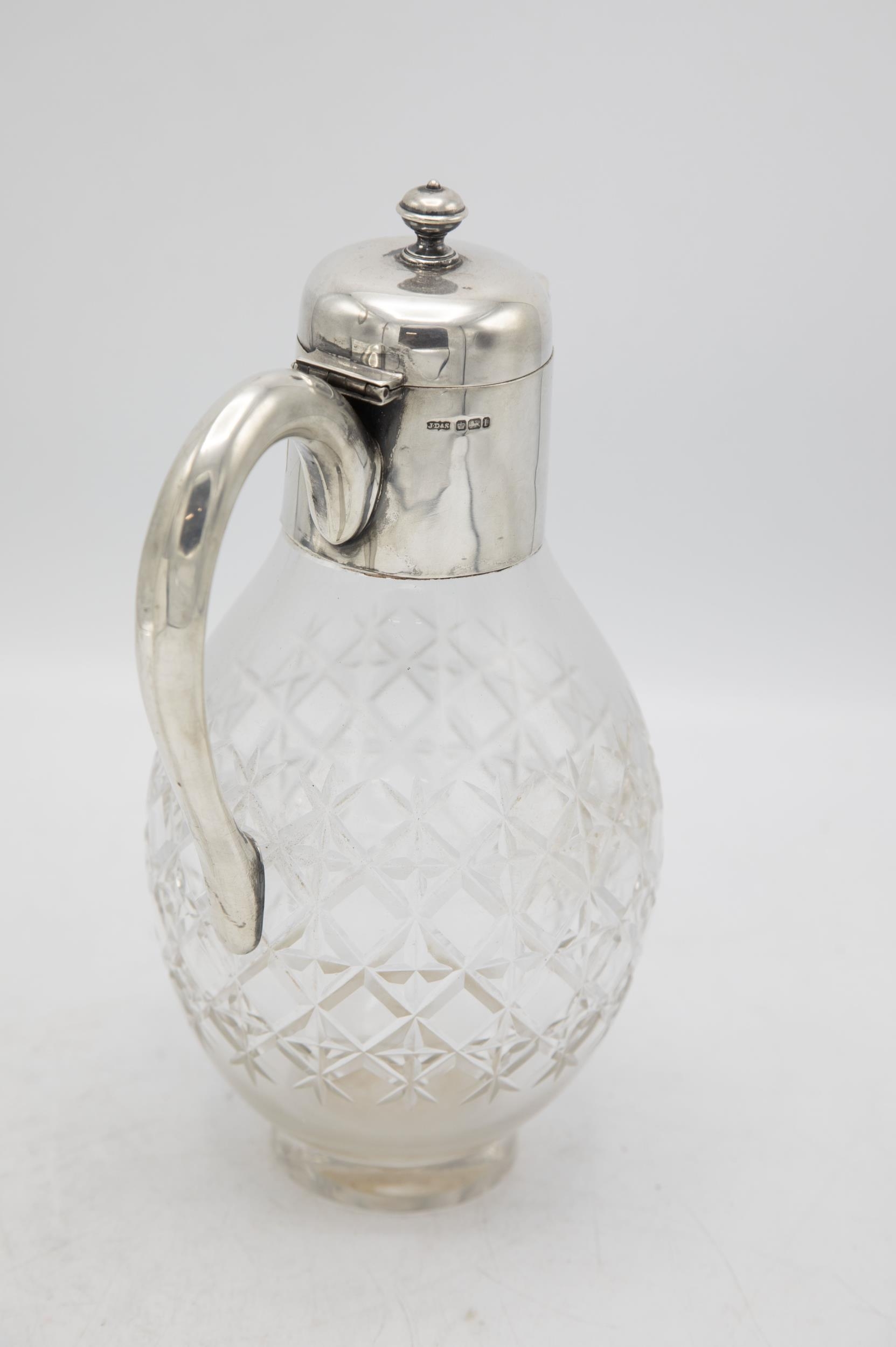 Edwardian silver and glass claret jug in the manner of Christopher Dresser, maker James Dixon & Sons - Image 2 of 3