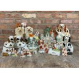 Large quantity of Victorian Staffordshire figures to include Staffordshire dogs, Little Red Riding