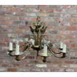 French Rococo style eight brass brass chandelier, D 70cm