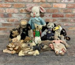 Large assortment of antique and vintage animal teddys to include panda, cat, fox and koala examples,