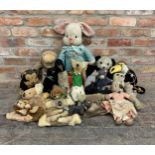 Large assortment of antique and vintage animal teddys to include panda, cat, fox and koala examples,