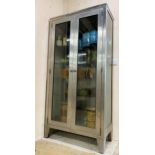 Superior quality vintage industrial brushed aluminium medical or display cabinet, twin glazed