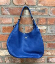 Prada - blue leather shoulder bag, silver tone hardware, zip closure and flat leather handle, with