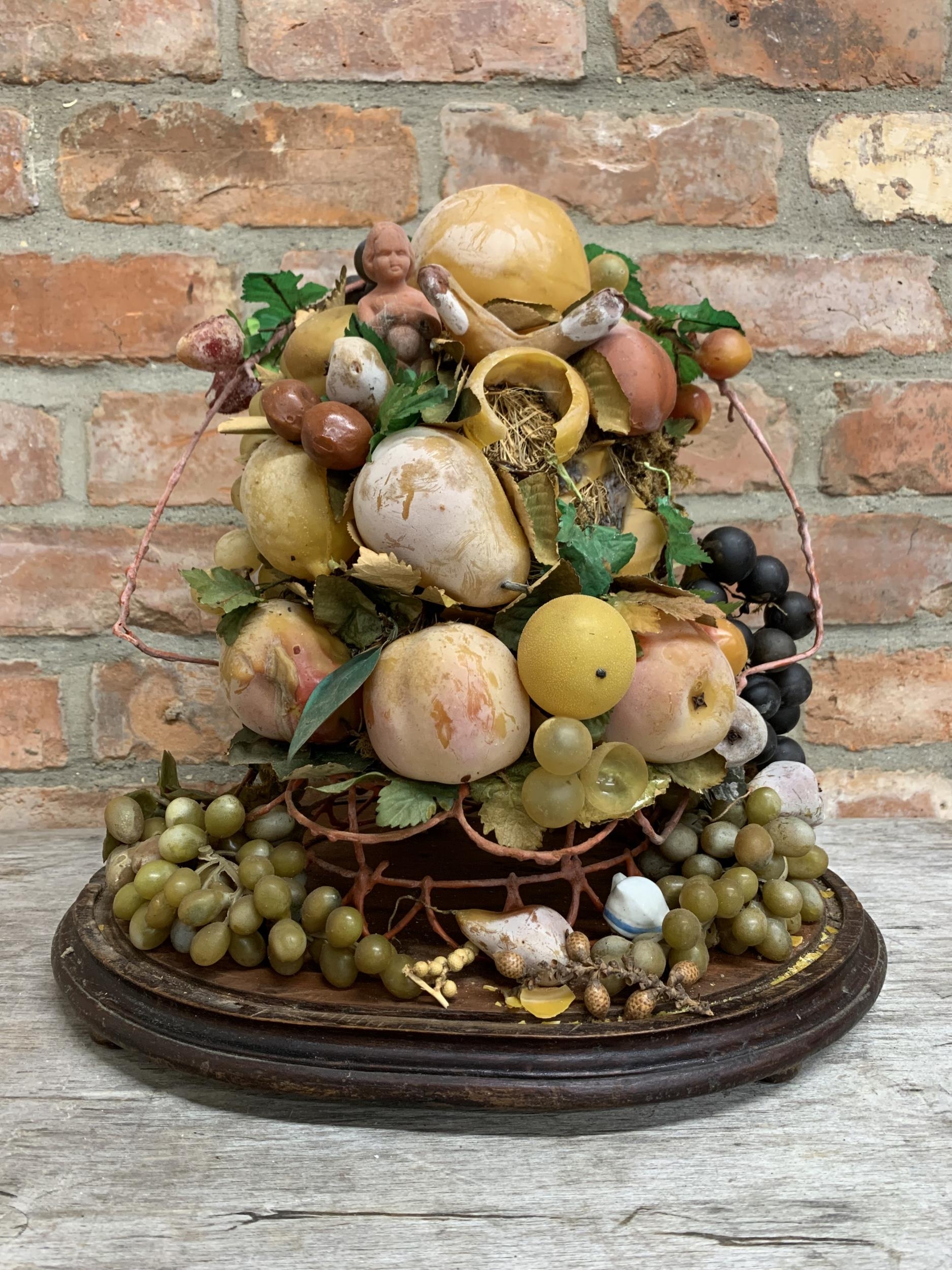 Good Victorian diorama of waxwork fruit, under a good oval glass dome, H 36cm x W 36cm - Image 2 of 3