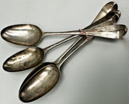 Rare set of three early silver Hanoverian table spoons, engraved initials on the back relating to