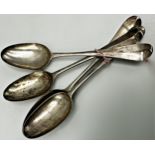 Rare set of three early silver Hanoverian table spoons, engraved initials on the back relating to