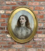 Large Victorian framed pastel portrait of young lady, H 80cm x W 65cm