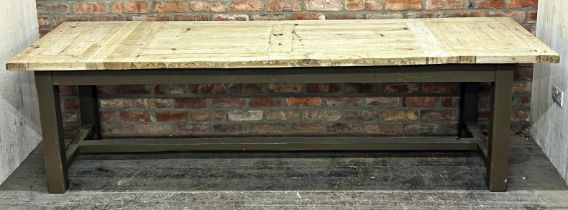 Reclaimed French farmhouse refectory dining table with stripped top and painted chamfered legs, H