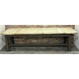 Reclaimed French farmhouse refectory dining table with stripped top and painted chamfered legs, H