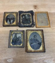 Quantity of Victorian daguerreotype portraits to include ornate carved wood frame example (5)