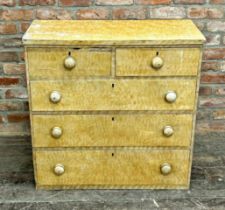 Georgian period American painted pine chest of two short over three long drawers with scumbled birds