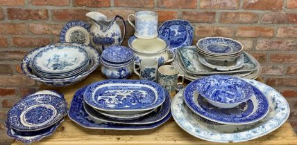 Quantity of Victorian and earlier blue and white ceramics to include meat plates and platters