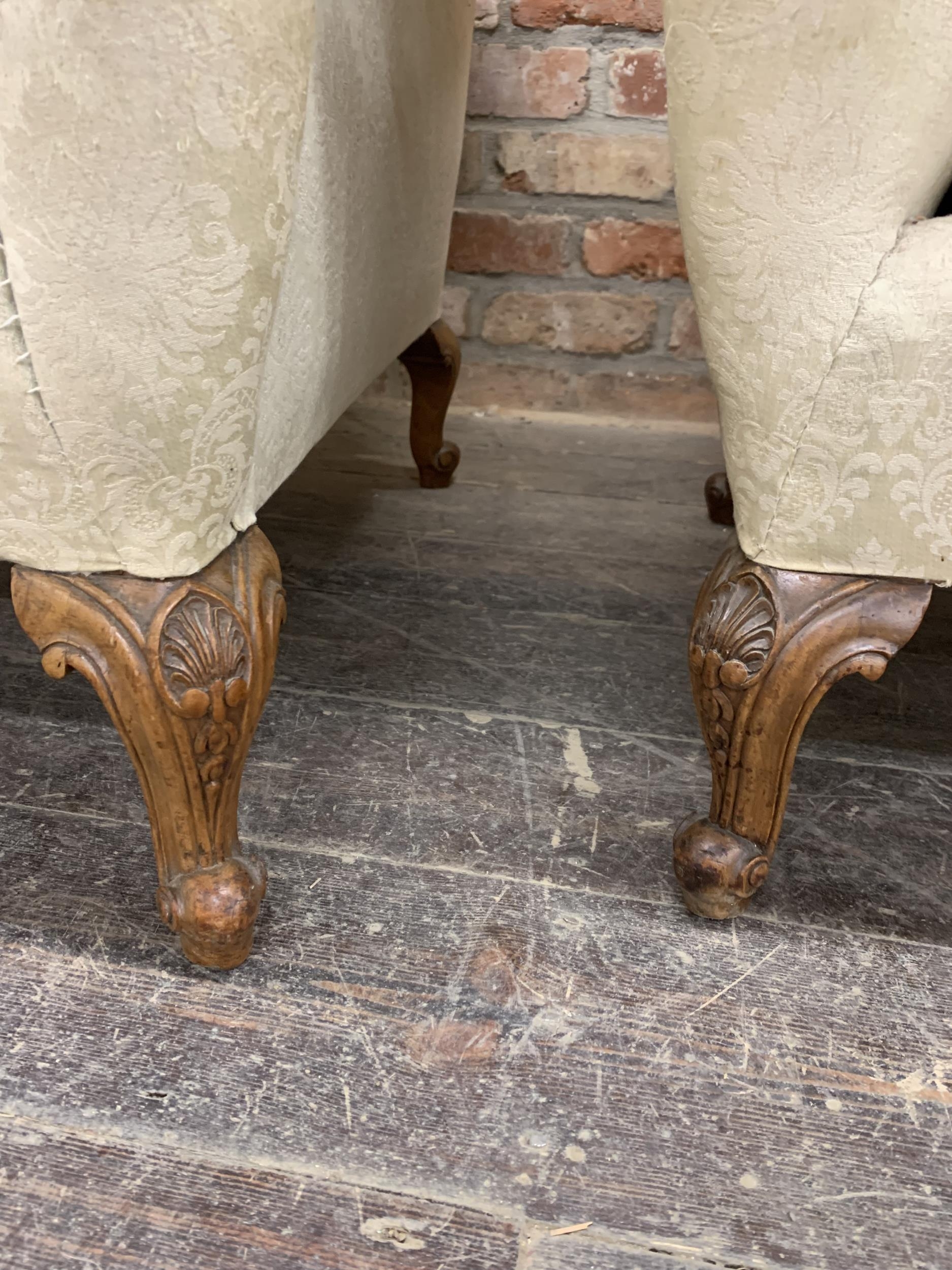 Late 19th century Chippendale style sofa and two matching armchairs, raised on cabriole legs with - Image 4 of 4