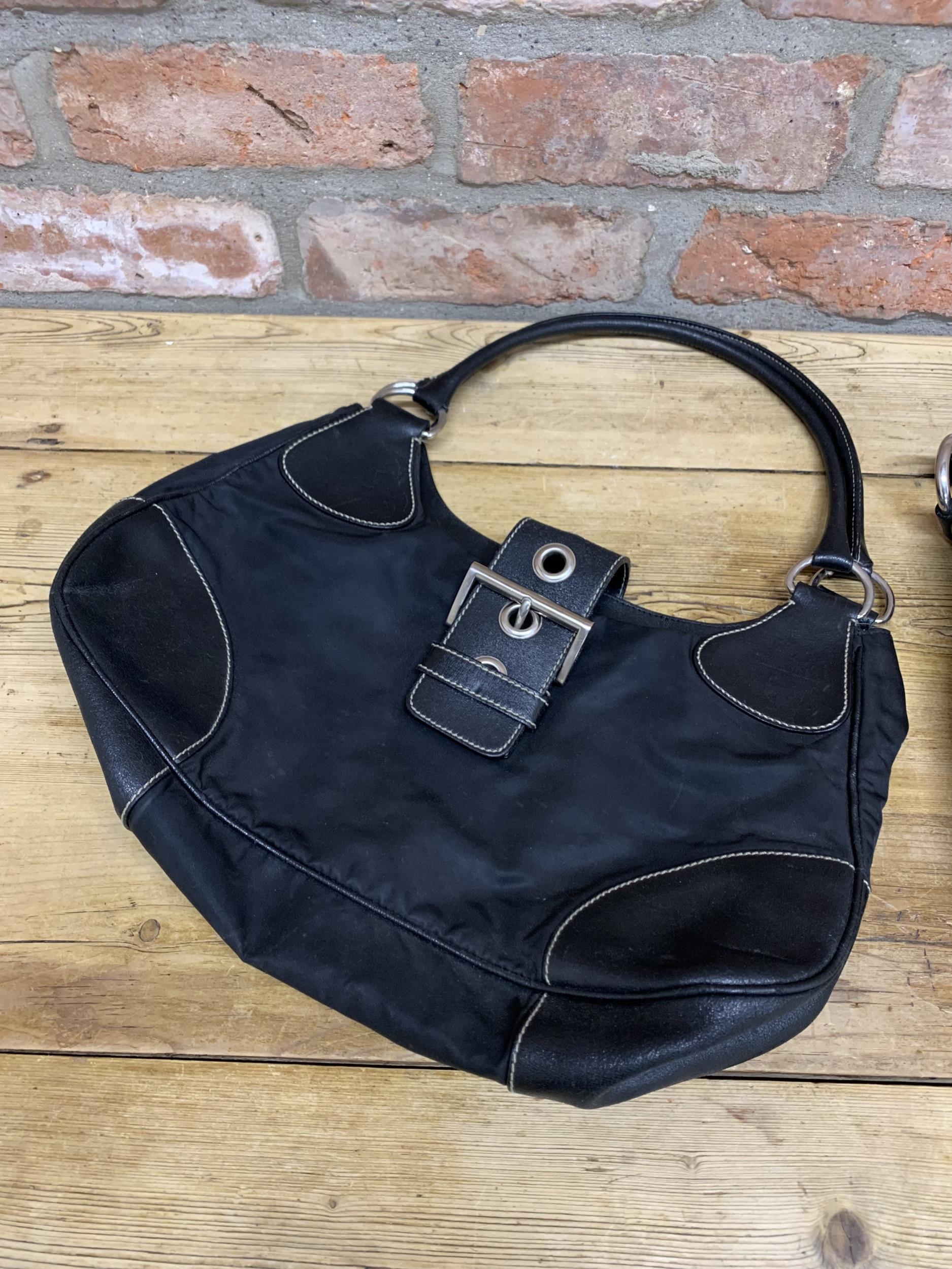 Prada - black nylon and buckle hobo bag with silver tone hardware and dust bag, together with - Image 4 of 12