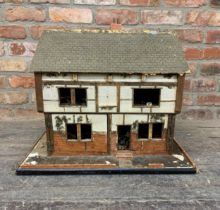 Vintage wooden Tudor style and red brick dolls house, H 50cm x W 60cm x D 50cm