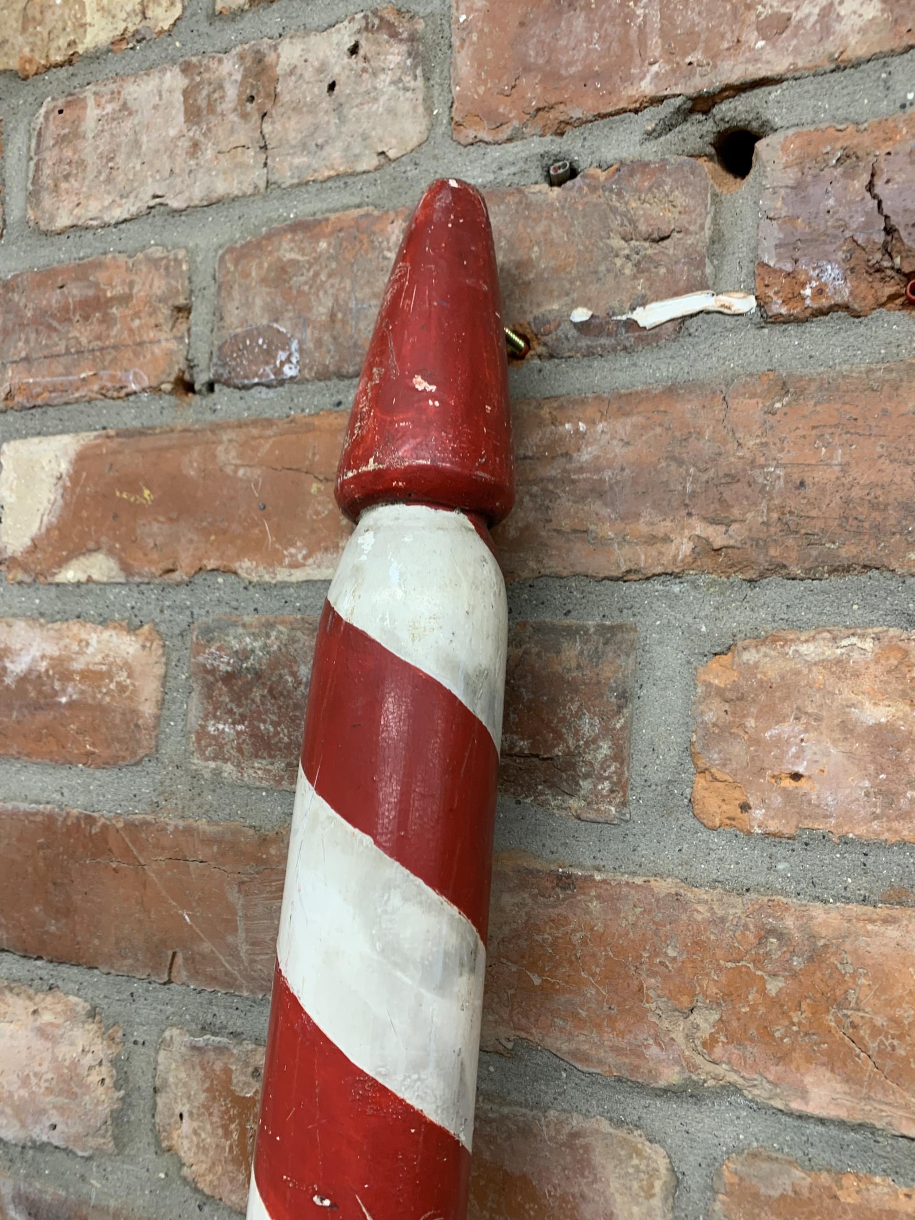 Large hand painted red and white striped wooden barbers pole, H 215cm - Image 2 of 3