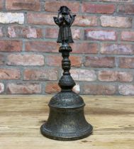 Large Indian bronze temple bell with Hanuman finial, H 30cm