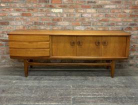 1960s Danish style mid-century retro teak sideboard, three drawers and various cupboard boors, L
