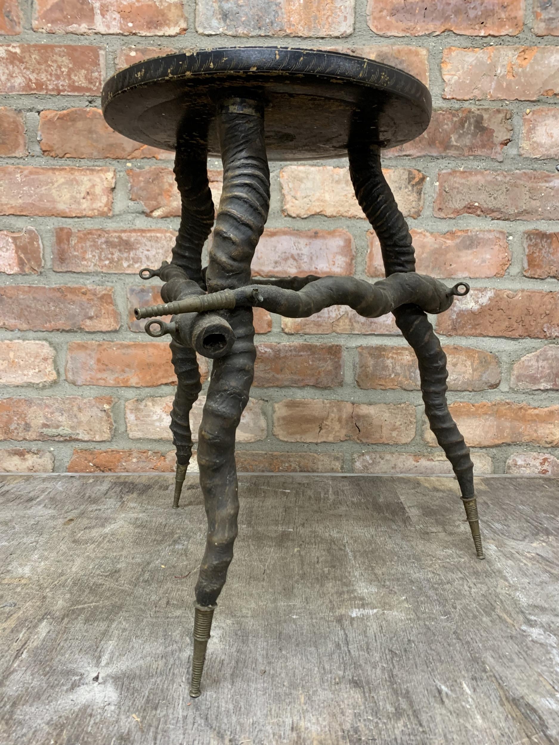 Antique gazelle horn legged table with chess board top, H 47cm x D 30cm - Image 3 of 3