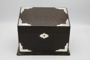 Good quality Victorian leather and silver applied deck tidy, hinged lid enclosing a waterfall