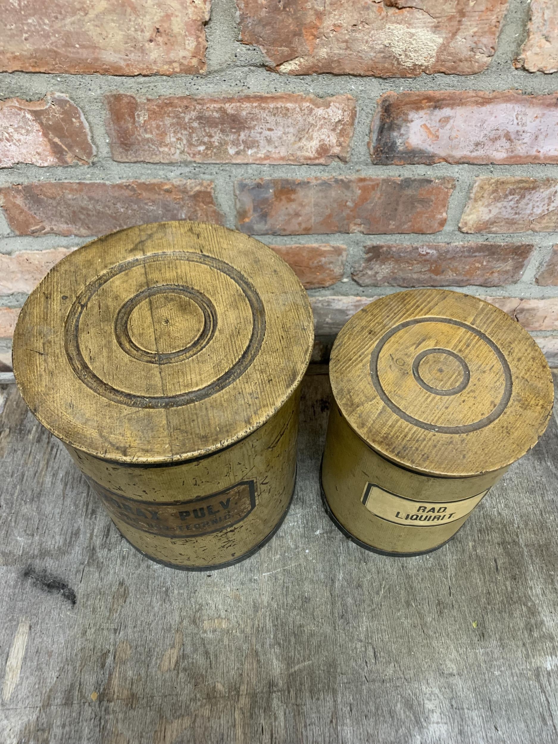 Graduated pair of French plywood drug jars with original labels, Largest H 30cm - Image 2 of 3