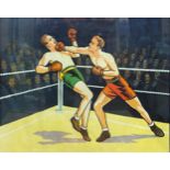 Mid 20th century school - Boxing match, printed by Willson's of Leicester, 75 x 100cm, framed