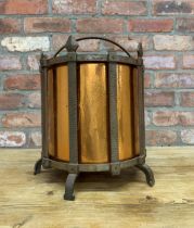 Blacksmiths hand forged Arts & Crafts coal bucket with pointed wrought iron frame and removable