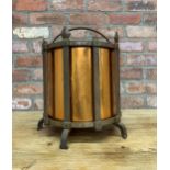 Blacksmiths hand forged Arts & Crafts coal bucket with pointed wrought iron frame and removable