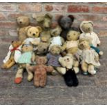 Quantity of antique and vintage mohair straw filled teddy bears, Largest 70cm, some AF (16)