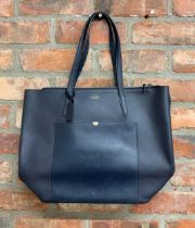 Smythson of Bond Street - large navy leather tote bag