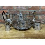 Four piece Regency silver plated tea service, with two further tea ware pots and an early