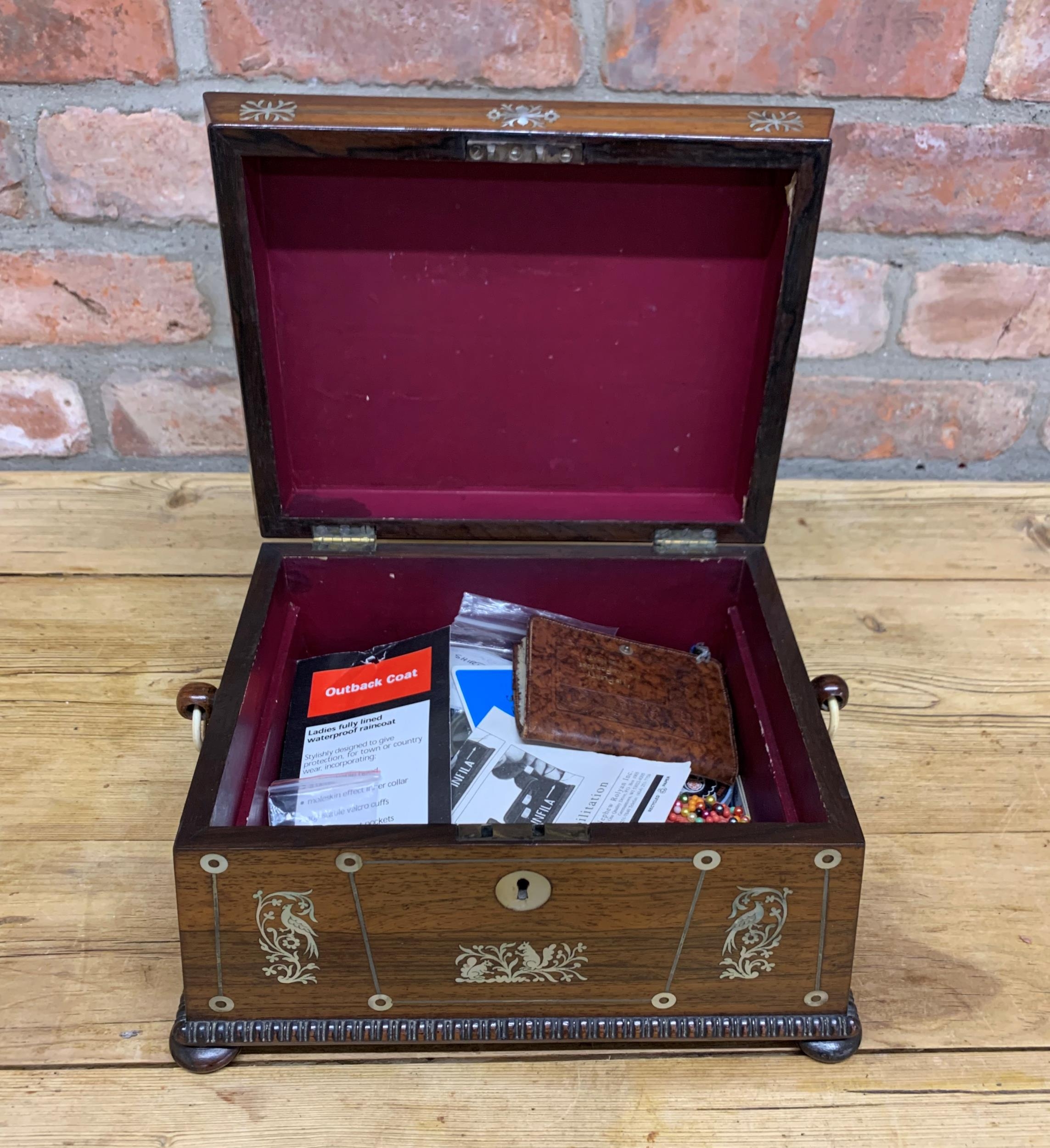 Impressive late Regency rosewood panelled sarcophagus sewing box, having an ornate squirrel and - Image 5 of 5