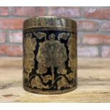 Antique Persian niello enamel and brass lidded pot, H 9cm