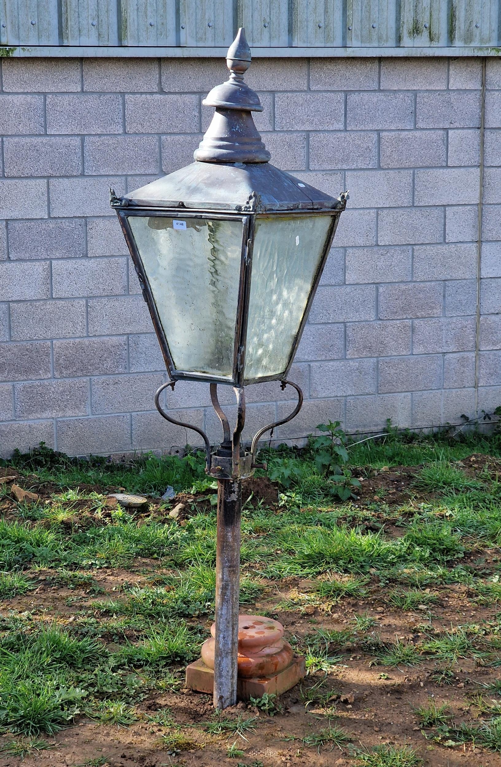 A Victorian cast iron and copper street lamp, H 115cm (lamp) - Image 2 of 3