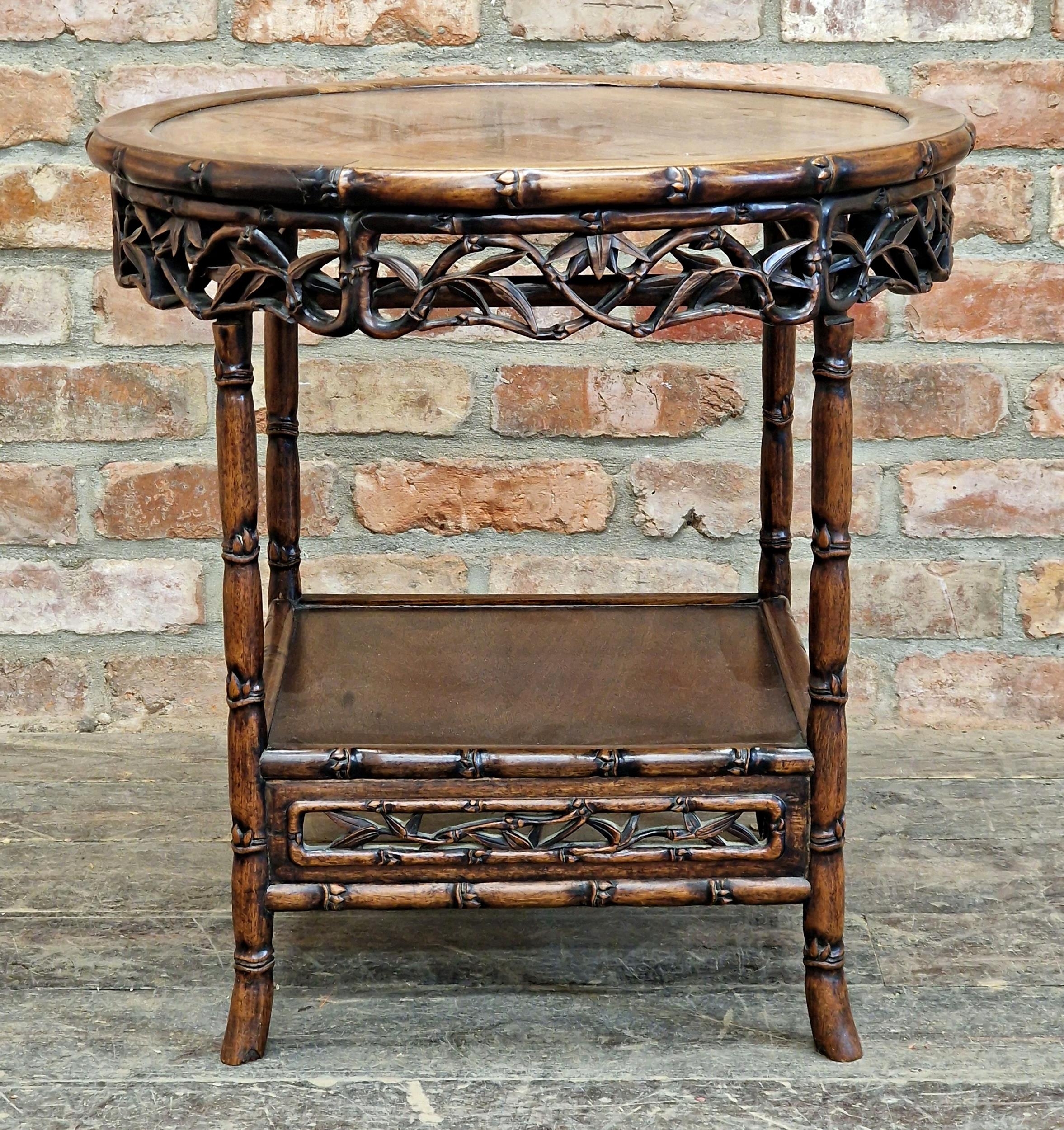 Chinese padauk wood side table with pierced decoration, H 63cm x W 63cm