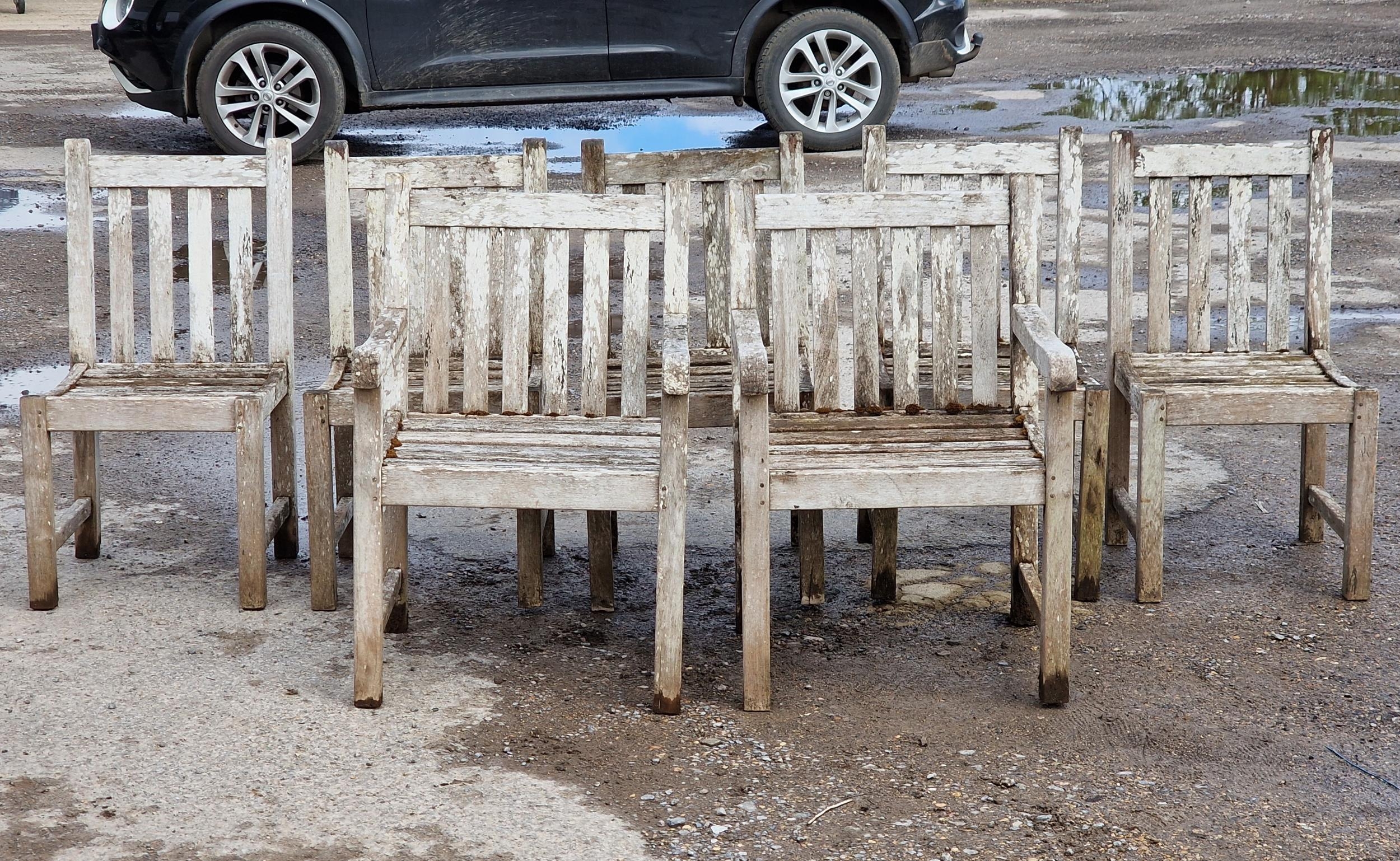 Cotswold Teak - Set of seven (5+2) weathered teak garden chairs with slatted seats and backs (7) - Image 2 of 3