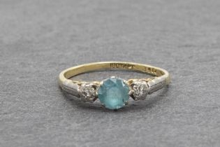 18ct aquamarine and diamond cluster ring, .50 aquamarine, size N, 2.6g