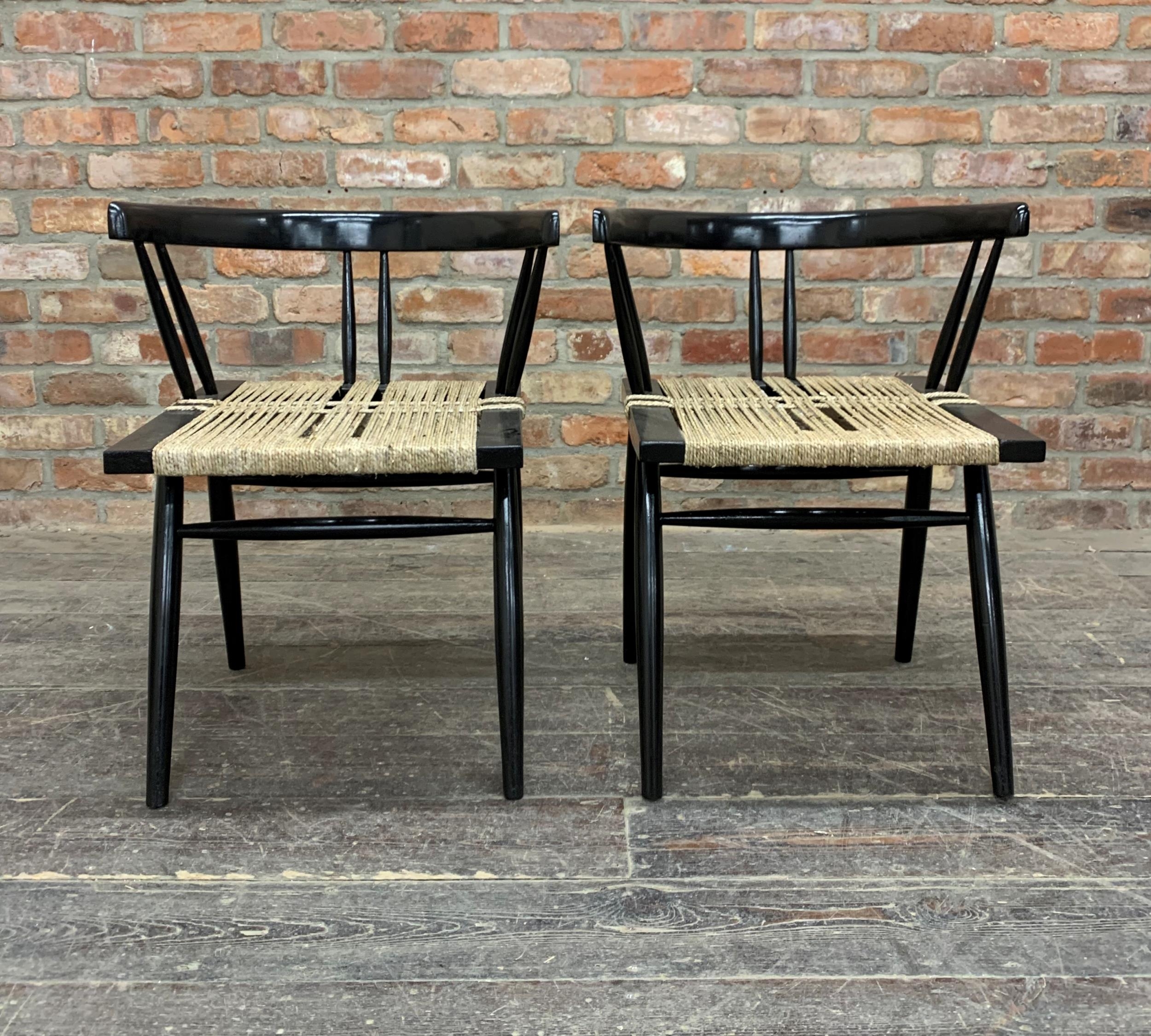 George Nakashima (1905-1990, American), "Ahmedabad" pair of chairs ebonised frames with woven - Image 3 of 4